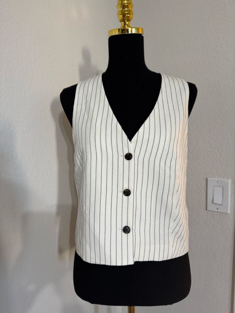 NWT White/Black Pinstripe Vest